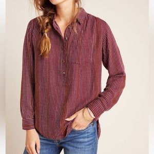 Anthropologie Embroidered Stripe Top Sz S EUC